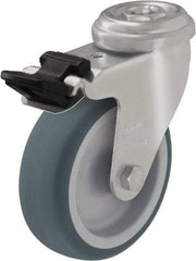 Blickle - 4" Diam x 63/64" Wide x 4-49/64" OAH Hollow Kingpin Mount Swivel Caster with Brake - Rubber Elastomer (TPE), 154 Lb Capacity, Plain Bore Bearing, Hollow Kingpin Stem - Americas Industrial Supply