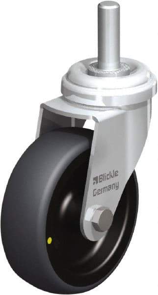 Blickle - 3" Diam x 63/64" Wide x 3-27/32" OAH Stem Mount Swivel Caster - Rubber Elastomer (TPE), 110 Lb Capacity, Plain Bore Bearing, 3/8 x 1-13/16" Threaded Stem - Americas Industrial Supply