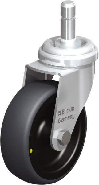 Blickle - 3" Diam x 63/64" Wide x 3-27/32" OAH Stem Mount Swivel Caster - Rubber Elastomer (TPE), 110 Lb Capacity, Plain Bore Bearing, Friction Stem - Americas Industrial Supply