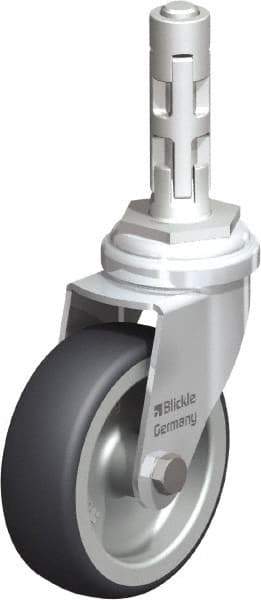 Blickle - 3" Diam x 63/64" Wide x 4" OAH Metal Expander Mount Swivel Caster - Rubber Elastomer (TPE), 165 Lb Capacity, Plain Bore Bearing, Metal Expander Stem - Americas Industrial Supply