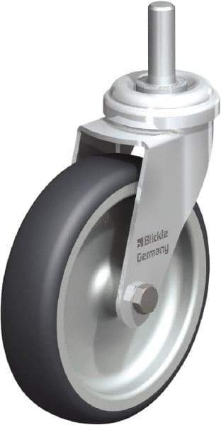 Blickle - 4" Diam x 63/64" Wide x 4-3/4" OAH Stem Mount Swivel Caster - Rubber Elastomer (TPE), 154 Lb Capacity, Plain Bore Bearing, 3/8 x 1-13/16" Threaded Stem - Americas Industrial Supply