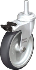 Blickle - 4" Diam x 63/64" Wide x 4-3/4" OAH Stem Mount Swivel Caster with Brake - Rubber Elastomer (TPE), 154 Lb Capacity, Plain Bore Bearing, 3/8" Threaded Stem - Americas Industrial Supply