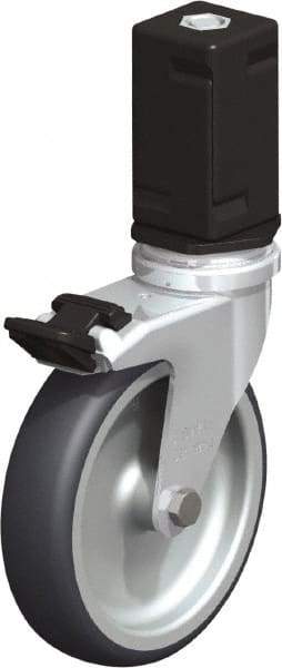 Blickle - 4" Diam x 63/64" Wide x 4-7/8" OAH Stem Mount Swivel Caster with Brake - Rubber Elastomer (TPE), 154 Lb Capacity, Plain Bore Bearing, Square Stem - Americas Industrial Supply