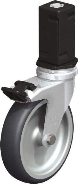 Blickle - 4" Diam x 63/64" Wide x 4-7/8" OAH Stem Mount Swivel Caster with Brake - Rubber Elastomer (TPE), 154 Lb Capacity, Plain Bore Bearing, Square Stem - Americas Industrial Supply