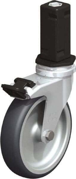 Blickle - 4" Diam x 63/64" Wide x 4-7/8" OAH Stem Mount Swivel Caster with Brake - Rubber Elastomer (TPE), 154 Lb Capacity, Plain Bore Bearing, Square Stem - Americas Industrial Supply