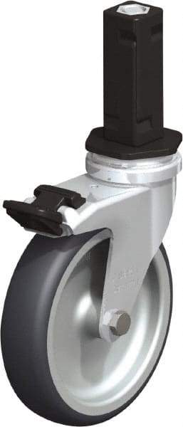 Blickle - 4" Diam x 63/64" Wide x 4-7/8" OAH Stem Mount Swivel Caster with Brake - Rubber Elastomer (TPE), 154 Lb Capacity, Plain Bore Bearing, Square Stem - Americas Industrial Supply
