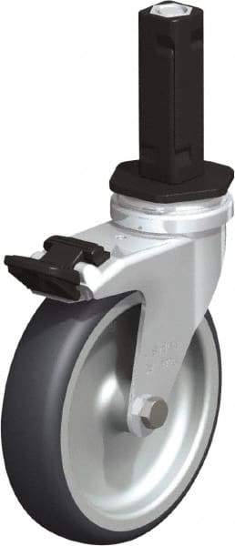 Blickle - 4" Diam x 63/64" Wide x 4-7/8" OAH Stem Mount Swivel Caster with Brake - Rubber Elastomer (TPE), 154 Lb Capacity, Plain Bore Bearing, Square Stem - Americas Industrial Supply