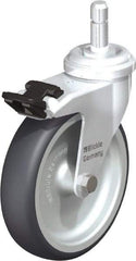 Blickle - 4" Diam x 63/64" Wide x 4-49/64" OAH Stem Mount Swivel Caster with Brake - Rubber Elastomer (TPE), 154 Lb Capacity, Plain Bore Bearing, Friction Stem - Americas Industrial Supply