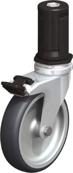 Blickle - 4" Diam x 63/64" Wide x 4-7/8" OAH Stem Mount Swivel Caster with Brake - Rubber Elastomer (TPE), 154 Lb Capacity, Plain Bore Bearing, Round Stem - Americas Industrial Supply