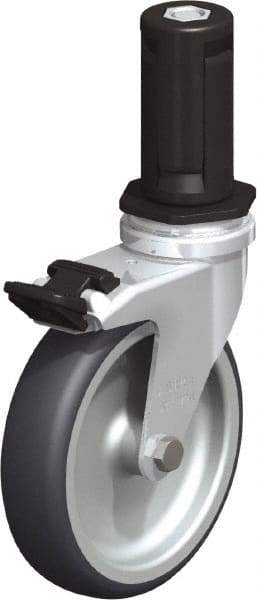 Blickle - 4" Diam x 63/64" Wide x 4-7/8" OAH Stem Mount Swivel Caster with Brake - Rubber Elastomer (TPE), 154 Lb Capacity, Plain Bore Bearing, Round Stem - Americas Industrial Supply