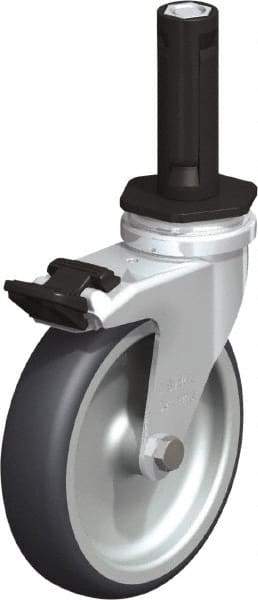 Blickle - 4" Diam x 63/64" Wide x 4-7/8" OAH Stem Mount Swivel Caster with Brake - Rubber Elastomer (TPE), 154 Lb Capacity, Plain Bore Bearing, Round Stem - Americas Industrial Supply