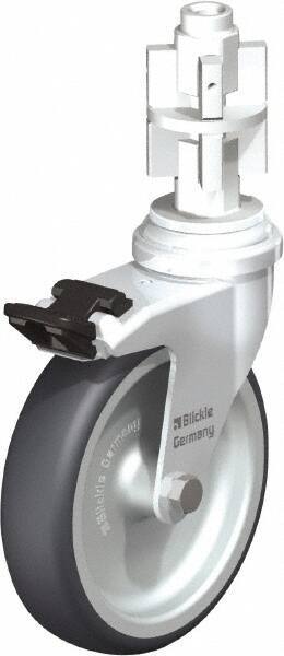 Blickle - 4" Diam x 63/64" Wide x 4-7/8" OAH Metal Expander Mount Swivel Caster with Brake - Rubber Elastomer (TPE), 154 Lb Capacity, Plain Bore Bearing, Metal Expander Stem - Americas Industrial Supply