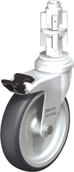 Blickle - 4" Diam x 63/64" Wide x 4-7/8" OAH Metal Expander Mount Swivel Caster with Brake - Rubber Elastomer (TPE), 154 Lb Capacity, Plain Bore Bearing, Metal Expander Stem - Americas Industrial Supply