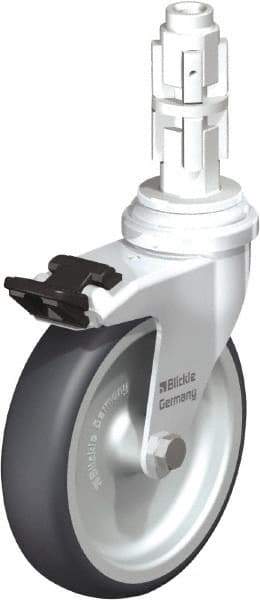 Blickle - 4" Diam x 63/64" Wide x 4-7/8" OAH Metal Expander Mount Swivel Caster with Brake - Rubber Elastomer (TPE), 154 Lb Capacity, Plain Bore Bearing, Metal Expander Stem - Americas Industrial Supply