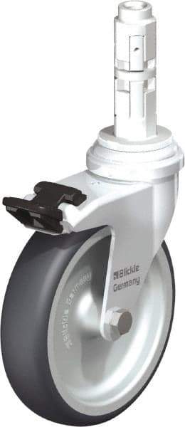 Blickle - 4" Diam x 63/64" Wide x 4-7/8" OAH Metal Expander Mount Swivel Caster with Brake - Rubber Elastomer (TPE), 154 Lb Capacity, Plain Bore Bearing, Metal Expander Stem - Americas Industrial Supply