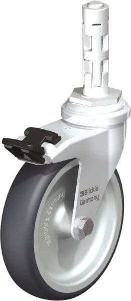 Blickle - 4" Diam x 63/64" Wide x 4-7/8" OAH Metal Expander Mount Swivel Caster with Brake - Rubber Elastomer (TPE), 154 Lb Capacity, Plain Bore Bearing, Metal Expander Stem - Americas Industrial Supply