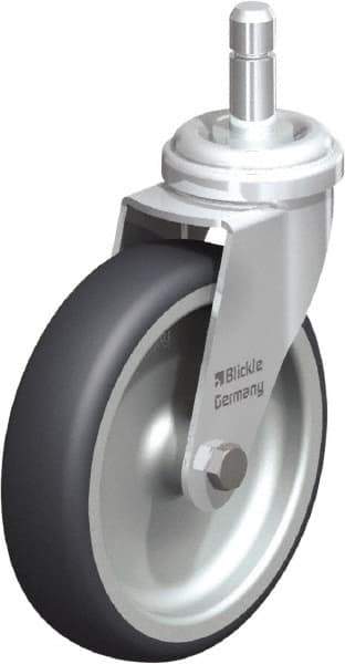 Blickle - 4" Diam x 63/64" Wide x 4-49/64" OAH Stem Mount Swivel Caster - Rubber Elastomer (TPE), 154 Lb Capacity, Plain Bore Bearing, Friction Stem - Americas Industrial Supply