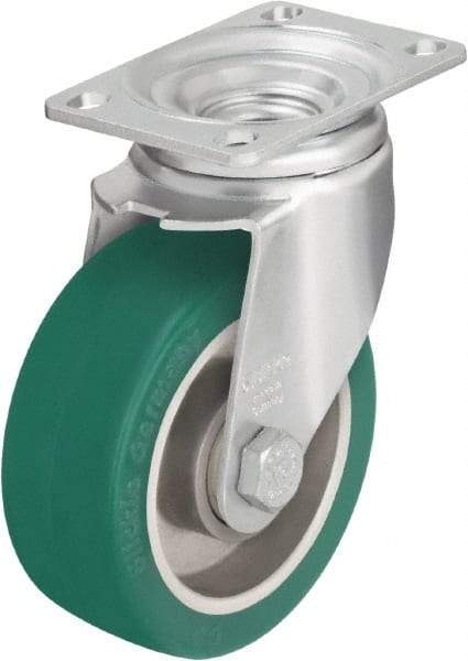 Blickle - 4" Diam x 1-9/16" Wide x 5-1/8" OAH Top Plate Mount Swivel Caster - Polyurethane-Elastomer Blickle Softhane, 400 Lb Capacity, Ball Bearing, 3-5/8 x 2-1/2" Plate - Americas Industrial Supply