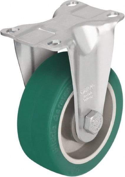 Blickle - 4" Diam x 1-9/16" Wide x 5-1/8" OAH Top Plate Mount Rigid Caster - Polyurethane-Elastomer Blickle Softhane, 400 Lb Capacity, Ball Bearing, 3-5/8 x 2-1/2" Plate - Americas Industrial Supply
