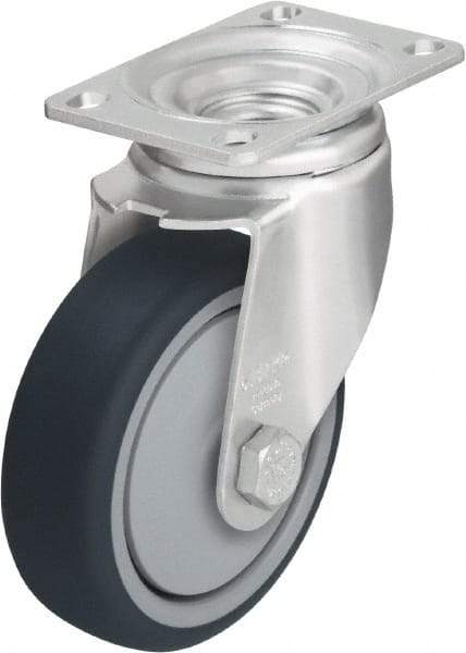 Blickle - 4" Diam x 1-1/4" Wide x 5-1/8" OAH Top Plate Mount Swivel Caster - Thermoplastic Polyurethane, 400 Lb Capacity, Ball Bearing, 3-5/8 x 2-1/2" Plate - Americas Industrial Supply