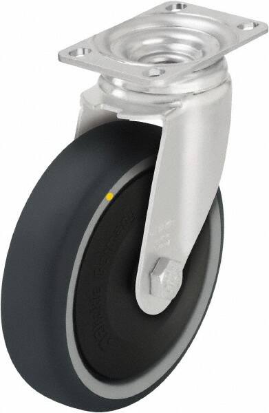 Blickle - 5" Diam x 1-1/4" Wide x 6-1/8" OAH Top Plate Mount Swivel Caster - Thermoplastic Polyurethane, 400 Lb Capacity, Ball Bearing, 3-5/8 x 2-1/2" Plate - Americas Industrial Supply
