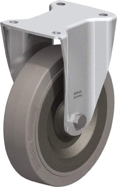 Blickle - 8" Diam x 1-31/32" Wide x 9-41/64" OAH Top Plate Mount Rigid Caster - Solid Rubber, 1,320 Lb Capacity, Ball Bearing, 5-1/2 x 4-3/8" Plate - Americas Industrial Supply