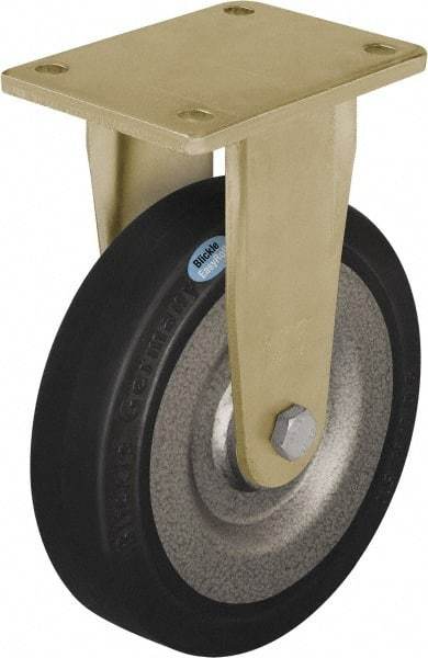 Blickle - 8" Diam x 1-31/32" Wide x 9-41/64" OAH Top Plate Mount Rigid Caster - Solid Rubber, 1,320 Lb Capacity, Ball Bearing, 5-1/2 x 4-3/8" Plate - Americas Industrial Supply