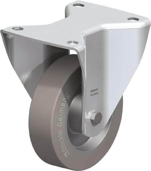 Blickle - 5" Diam x 1-37/64" Wide x 6-1/2" OAH Top Plate Mount Rigid Caster - Solid Rubber, 550 Lb Capacity, Ball Bearing, 5-1/2 x 4-3/8" Plate - Americas Industrial Supply