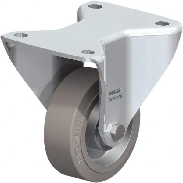 Blickle - 5" Diam x 1-37/64" Wide x 5-1/2" OAH Top Plate Mount Rigid Caster - Solid Rubber, 440 Lb Capacity, Ball Bearing, 5-1/2 x 4-3/8" Plate - Americas Industrial Supply