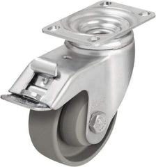 Blickle - 3-1/2" Diam x 1-1/4" Wide x 4-11/16" OAH Top Plate Mount Swivel Caster with Brake - Impact-Resistant Nylon, 400 Lb Capacity, Ball Bearing, 3-5/8 x 2-1/2" Plate - Americas Industrial Supply