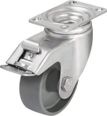 Blickle - 3-1/2" Diam x 1-1/4" Wide x 4-11/16" OAH Top Plate Mount Swivel Caster with Brake - Impact-Resistant Nylon, 400 Lb Capacity, Plain Bore Bearing, 3-5/8 x 2-1/2" Plate - Americas Industrial Supply