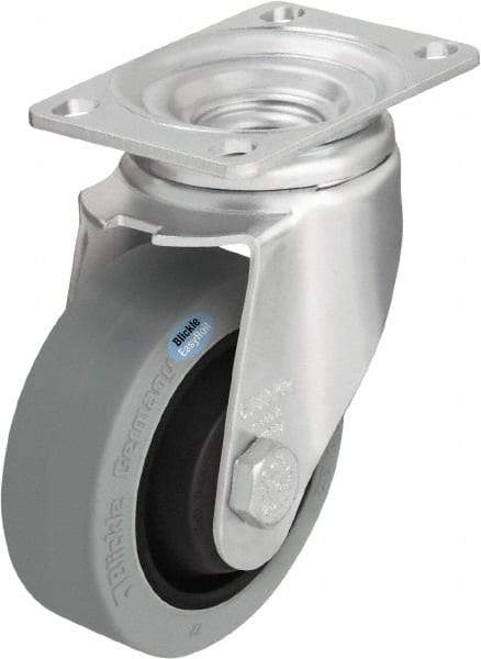 Blickle - 4" Diam x 1-3/8" Wide x 5-1/8" OAH Top Plate Mount Swivel Caster - Solid Rubber, 400 Lb Capacity, Ball Bearing, 3-5/8 x 2-1/2" Plate - Americas Industrial Supply