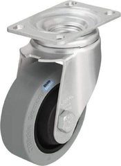 Blickle - 4" Diam x 1-3/8" Wide x 5-1/8" OAH Top Plate Mount Swivel Caster - Solid Rubber, 400 Lb Capacity, Ball Bearing, 3-5/8 x 2-1/2" Plate - Americas Industrial Supply