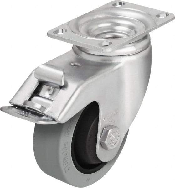 Blickle - 4" Diam x 1-3/8" Wide x 5-1/8" OAH Top Plate Mount Swivel Caster with Brake - Solid Rubber, 400 Lb Capacity, Ball Bearing, 3-5/8 x 2-1/2" Plate - Americas Industrial Supply