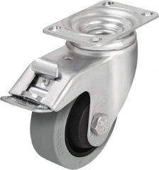 Blickle - 3-1/2" Diam x 1-1/4" Wide x 4-11/16" OAH Top Plate Mount Swivel Caster with Brake - Solid Rubber, 350 Lb Capacity, Ball Bearing, 3-5/8 x 2-1/2" Plate - Americas Industrial Supply