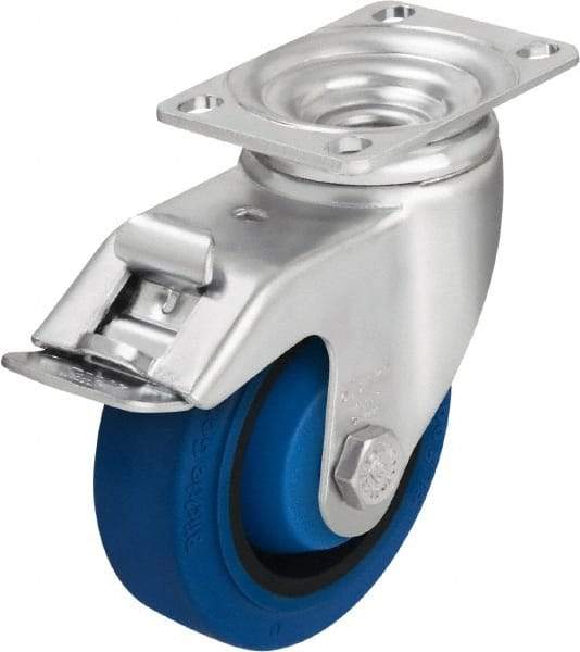 Blickle - 5" Diam x 1-3/8" Wide x 6-1/8" OAH Top Plate Mount Swivel Caster with Brake - Solid Rubber, 400 Lb Capacity, Ball Bearing, 3-5/8 x 2-1/2" Plate - Americas Industrial Supply