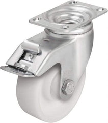 Blickle - 5" Diam x 1-9/16" Wide x 6-1/8" OAH Top Plate Mount Swivel Caster with Brake - Impact-Resistant Nylon, 400 Lb Capacity, Ball Bearing, 3-5/8 x 2-1/2" Plate - Americas Industrial Supply