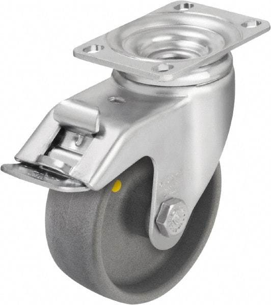 Blickle - 4" Diam x 1-7/16" Wide x 5-1/8" OAH Top Plate Mount Swivel Caster with Brake - Impact-Resistant Nylon, 400 Lb Capacity, Ball Bearing, 3-5/8 x 2-1/2" Plate - Americas Industrial Supply