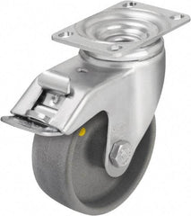 Blickle - 4" Diam x 1-7/16" Wide x 5-1/8" OAH Top Plate Mount Swivel Caster with Brake - Impact-Resistant Nylon, 400 Lb Capacity, Ball Bearing, 3-5/8 x 2-1/2" Plate - Americas Industrial Supply