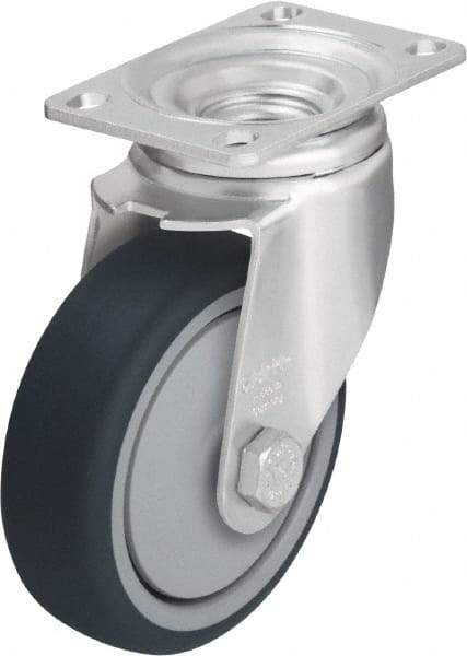 Blickle - 5" Diam x 1-1/4" Wide x 6-1/8" OAH Top Plate Mount Swivel Caster - Thermoplastic Polyurethane, 400 Lb Capacity, Ball Bearing, 3-5/8 x 2-1/2" Plate - Americas Industrial Supply