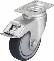 Blickle - 5" Diam x 1-1/4" Wide x 6-1/8" OAH Top Plate Mount Swivel Caster with Brake - Thermoplastic Polyurethane, 400 Lb Capacity, Ball Bearing, 3-5/8 x 2-1/2" Plate - Americas Industrial Supply