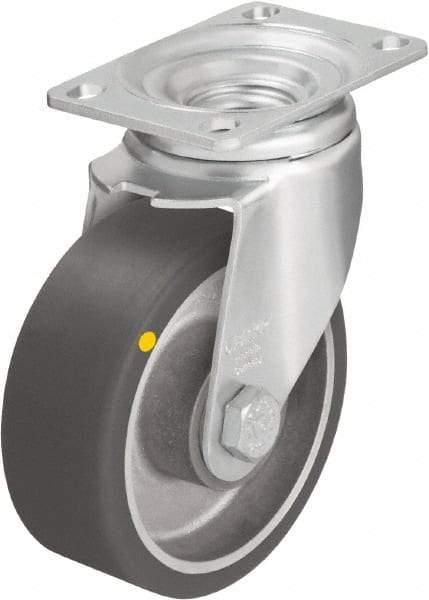 Blickle - 5" Diam x 1-9/16" Wide x 6-1/8" OAH Top Plate Mount Swivel Caster - Polyurethane-Elastomer Blickle Softhane, 400 Lb Capacity, Ball Bearing, 3-5/8 x 2-1/2" Plate - Americas Industrial Supply