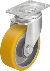 Blickle - 5" Diam x 1-9/16" Wide x 6-1/8" OAH Top Plate Mount Swivel Caster - Polyurethane-Elastomer Blickle Softhane, 400 Lb Capacity, Ball Bearing, 3-5/8 x 2-1/2" Plate - Americas Industrial Supply
