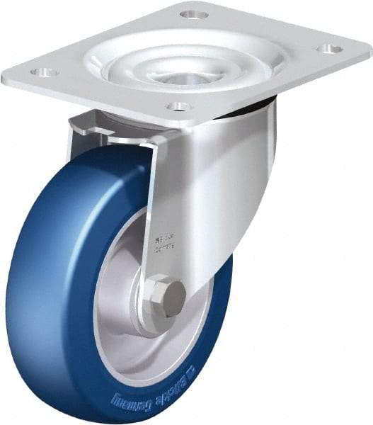 Blickle - 5" Diam x 1-37/64" Wide x 6-7/64" OAH Top Plate Mount Swivel Caster - Polyurethane-Elastomer Blickle Besthane, 770 Lb Capacity, Ball Bearing, 5-1/2 x 4-3/8" Plate - Americas Industrial Supply