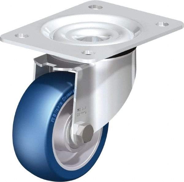 Blickle - 4" Diam x 1-37/64" Wide x 5-7/64" OAH Top Plate Mount Swivel Caster - Polyurethane-Elastomer Blickle Besthane, 660 Lb Capacity, Ball Bearing, 5-1/2 x 4-3/8" Plate - Americas Industrial Supply