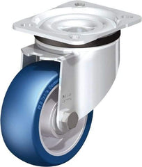 Blickle - 4" Diam x 1-37/64" Wide x 5-7/64" OAH Top Plate Mount Swivel Caster - Polyurethane-Elastomer Blickle Besthane, 660 Lb Capacity, Ball Bearing, 3-15/16 x 3-3/8" Plate - Americas Industrial Supply