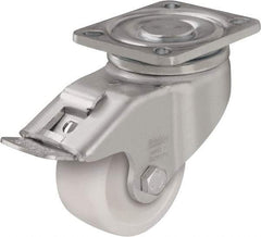 Blickle - 5" Diam x 1-29/64" Wide x 6-1/2" OAH Top Plate Mount Swivel Caster with Brake - Impact-Resistant Nylon, 1,540 Lb Capacity, Plain Bore Bearing, 3-15/16 x 3-3/8" Plate - Americas Industrial Supply