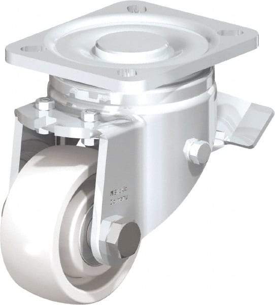 Blickle - 3" Diam x 1-1/4" Wide x 4-41/64" OAH Top Plate Mount Swivel Caster with Brake - Impact-Resistant Nylon, 660 Lb Capacity, Ball Bearing, 3-15/16 x 3-3/8" Plate - Americas Industrial Supply