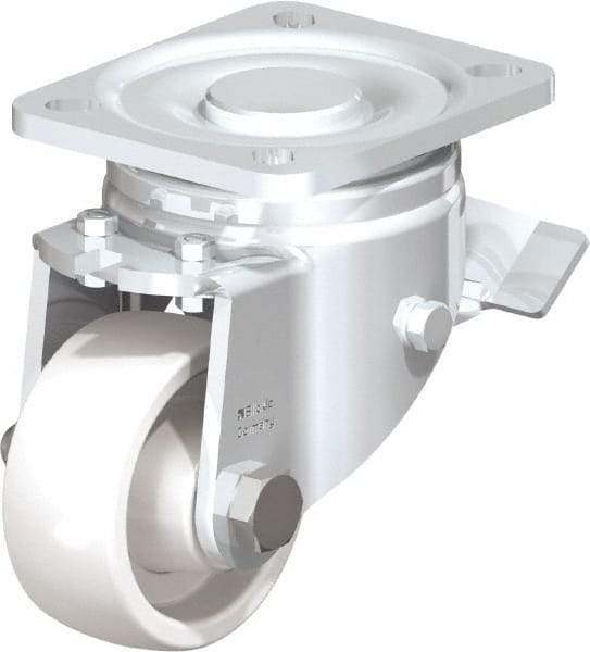 Blickle - 3" Diam x 1-1/4" Wide x 4-41/64" OAH Top Plate Mount Swivel Caster with Brake - Impact-Resistant Nylon, 660 Lb Capacity, Plain Bore Bearing, 3-15/16 x 3-3/8" Plate - Americas Industrial Supply