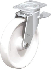 Blickle - 10" Diam x 1-31/32" Wide x 11-39/64" OAH Top Plate Mount Swivel Caster with Brake - Impact-Resistant Nylon, 1,980 Lb Capacity, Plain Bore Bearing, 5-1/2 x 4-3/8" Plate - Americas Industrial Supply